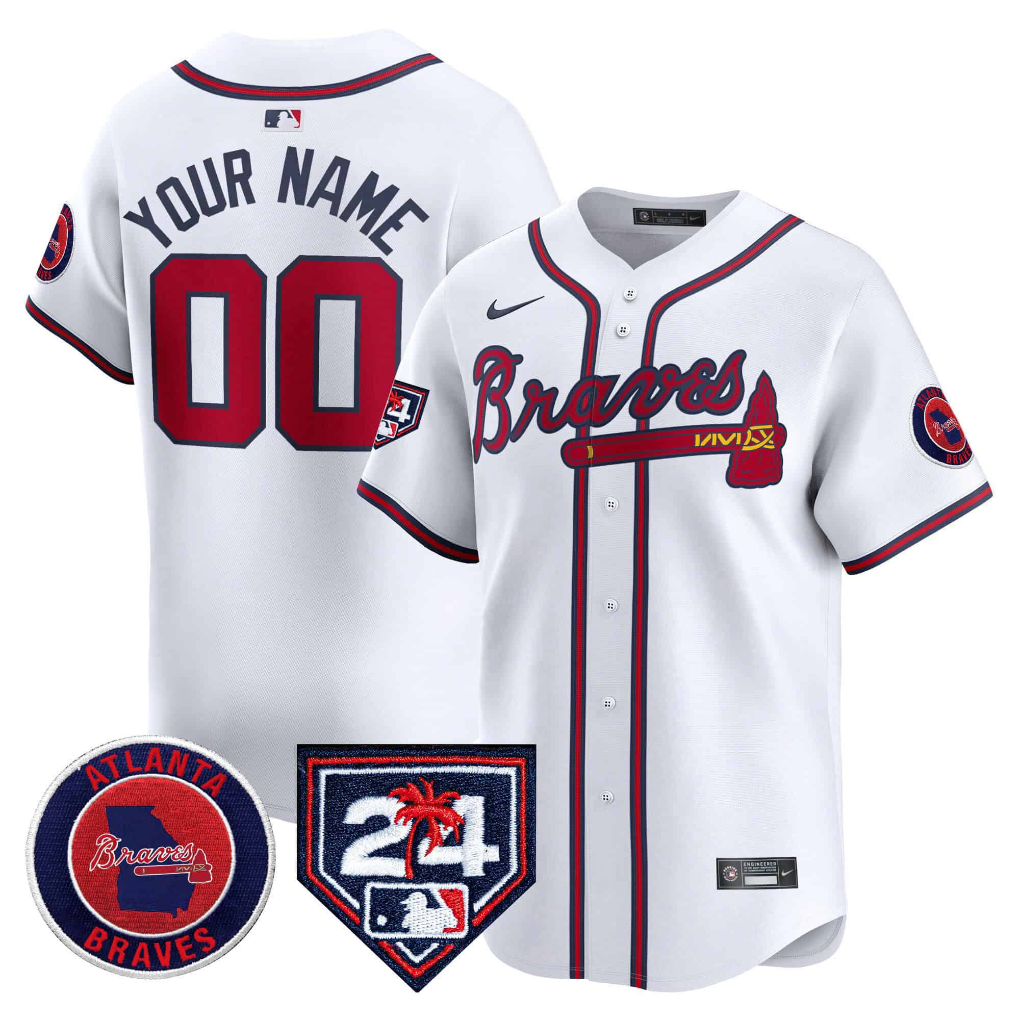 Men Atlanta Braves White Nike 2024 Spring Training Patch Vapor Premier Limited Custom MLB Jersey style 1